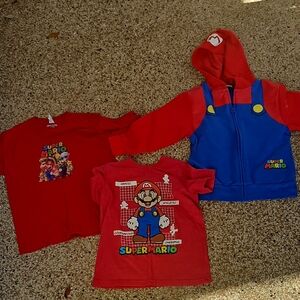 Lot Of 3 Nintendo Super Mario Red and Blue Kids Hoodie and 2 T-Shirt Set S